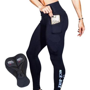 Imagem de Calça De Ciclismo Feminino Cós Alto Com Forro Gel Para Atletas De Alta