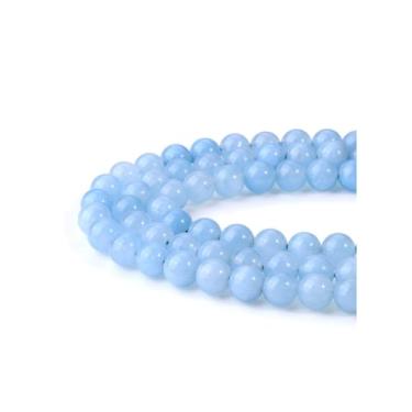 Imagem de Jovivi Contas de pedra marinha natural de 8 mm para fabricação de joias, 96 peças de cristais de cura energética polidos redondos e lisos, contas de pedra verdadeira genuína para colar de pulseira