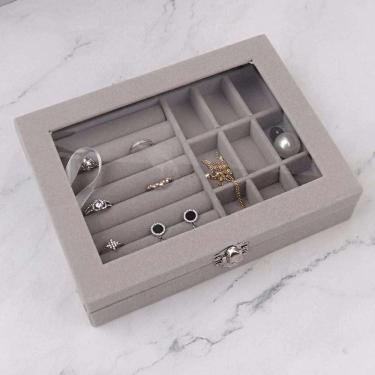 Imagem de Porta Joiasorganizador Divisórias Anel Cordão Brinco Cinza