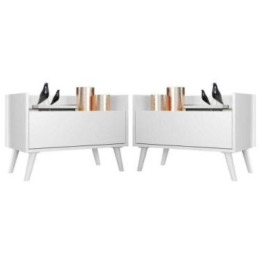 Imagem de Kit Com 2 Mesas De Cabeceira 80Cm Retrô Multimóveis V4002 Branca Branc