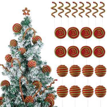Imagem de Yerliker 24 peças de decorações de árvore de Natal, palitos de Natal fofos, bolas de bengala doce, palitos encaracolados para árvore, guirlanda, guirlanda de casa, vaso de mesa, decoração de cornija