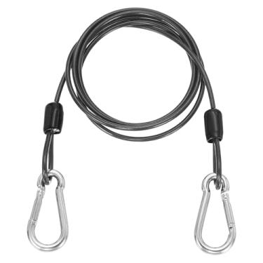 Imagem de PATIKIL Cabo de aço de segurança de 1 m (100 cm) com gancho de pressão, 1 peça de corda de fio flexível de laço duplo revestido de PVC, corrente de segurança para bagagem de viagem ao ar livre, cinza