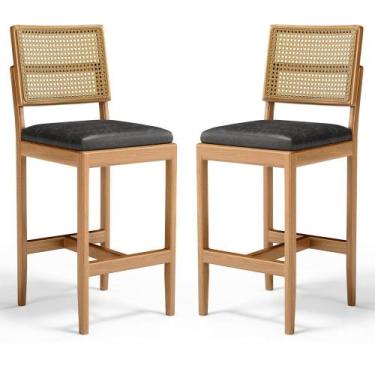 Imagem de Kit Com 2 Banqueta Milena Madeira Maciça Assento Estofado Encosto De T