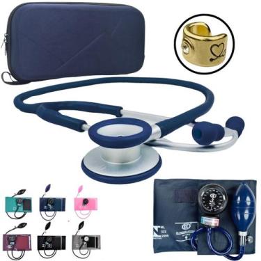 Imagem de Kit Enfermagem Aparelho De Pressao Estetoscopio Duplo Bic Esteto, Azul