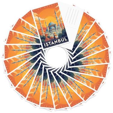 Imagem de gaeaverse Cartões postais de viagem vintage de Istambul Turquia - 20 peças/conjunto de marcos azuis da mesquita, cartão postal vintage de todo o mundo para decoração de correspondência, presente para