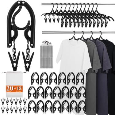 Imagem de Cabides dobráveis para viagem, pacote com 20 com 12 clipes, Cruise Essentials 2025, cabides portáteis dobráveis de plástico, itens essenciais para viagem, hotel, trailer, viagem de carro, acampamento