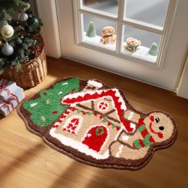 Imagem de Softania Tapete de banheiro para casa de gengibre – Tapete de Natal de pelúcia fofo decoração de pão de gengibre para banheiro, cozinha, quarto, chuveiro, sala de estar e entrada