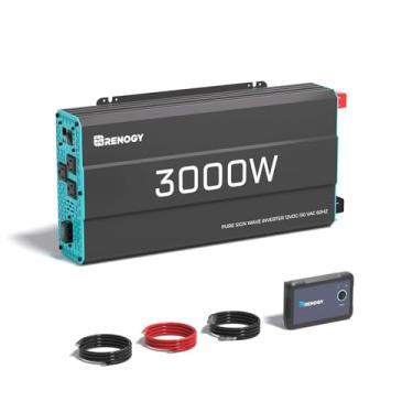 Imagem de Renogy Inversor De Onda Senoidal Pura 3000W, Conversor 12V Cc Para 120V Ca Residências, Trailers, Caminhões E Fora Da Rede. Energia Solar 110V Com Porta Usb/Fio 5V/2,1A Integrada, Controle Remoto 5