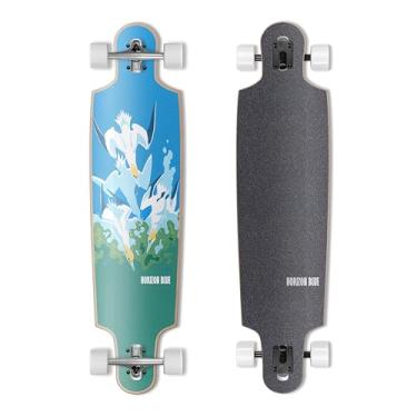 Imagem de HORIZON BLUE Urban Longboard Cruiser de 99 cm | Deck de bordo duro da América do Norte | Sistema anti-mordida nas rodas e absorção de choque | Cruzeiro completo em vários cenários (Gannets)