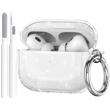 Imagem de OTOPO Capa transparente para Airpods Pro 3 com kit de limpeza 2025, TPU macio transparente Apple AirPods Pro 3ª geração, capa protetora para mulheres e homens para iPod Pro3 - Glitter transparente