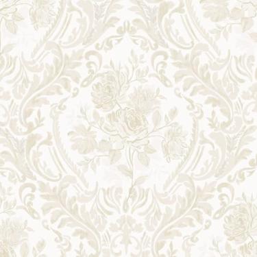Imagem de Ismoon Papel de parede floral vintage bege para contato boho aquarela damasco papel de parede texturizado removível autoadesivo vinil papel de parede para decoração de armário e quarto, 44 x 2 m