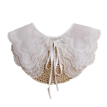 Imagem de Colarinho removível de renda branca bordado para mulheres - yiweisai