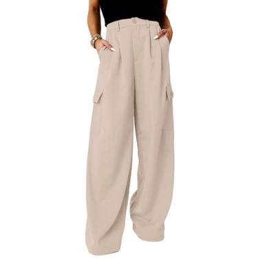 Imagem de Calças cargo Dokotoo 2024 femininas de cintura alta, perna larga, cinz