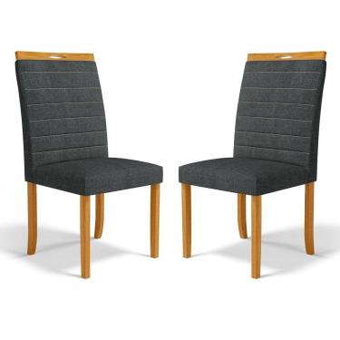 Imagem de Kit Com 2 Cadeiras Sara Madeira Maciça Estofadas Para Mesa De Jantar Linho Chumbo 406
