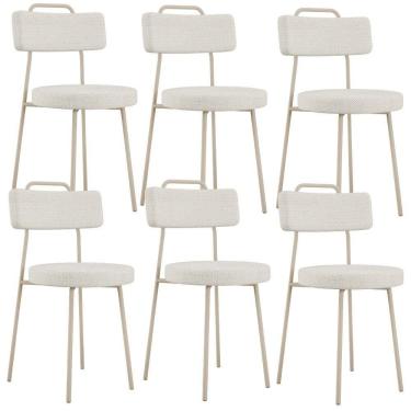 Imagem de Kit 06 Cadeiras Decorativas Estofada Sala Jantar Barcelona Arena L02 Linho Champagne - Lyam