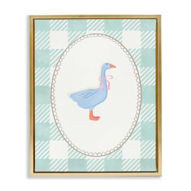 Imagem de Stupell Industries Goose on Soft Green Plaid Gold Framed Floater Canvas Wall Art, design by The Paper Curator, 78 x 63 cm