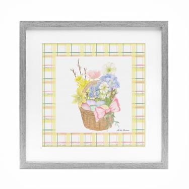 Imagem de Stupell Industries Cesto de primavera em impressão emoldurada cinza xadrez sob vidro, design por Lee Ann Sanders, 13 x 13
