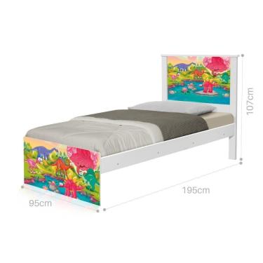 Imagem de Cama Solteiro Adesivada Dinossauros Coloridos Com Colchão