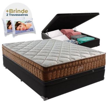 Imagem de Cama Box Baú Casal E Colchão Ortopédico Anjos Star Molas