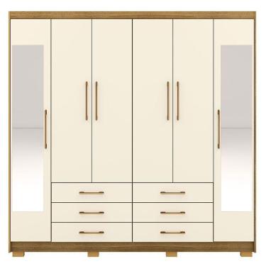 Imagem de Guarda-roupa Casal 6 Portas 6 Gavetas 100% Mdf Espelho Cadence Nature-champagne