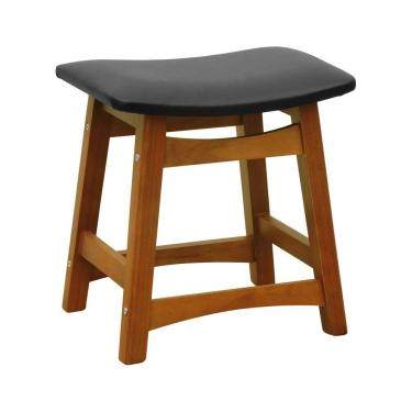 Imagem de Puff Confort Madeira Maciça Assento Anatômico - Amêndoa Estofado Corano Preto