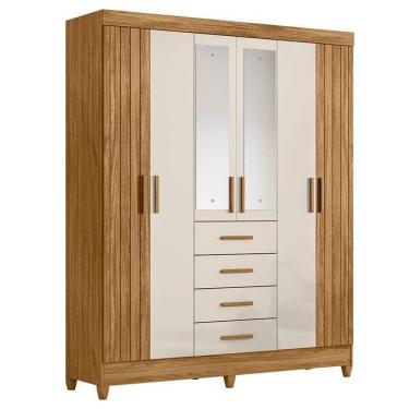 Imagem de Guarda Roupa Solteiro Aruba 6 Portas Freijó Off White Com Espelho - Moval