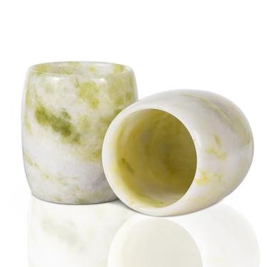Imagem de Copos de shot de jade natural feitos à mão – Conjunto de 2 | Copos de uísque, Expresso, Tequila e Chá de 51 g em formato de tambor exclusivo, presente de luxo de inspiração oriental para homens e