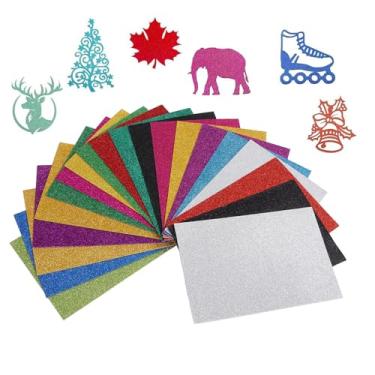 Imagem de Jerliflyer 20 folhas de espuma com glitter para artesanato, papel cartolina A4, brilhante, autoadesivo, fácil de descascar, 2,0 mm, para scrapbook, cortadores, cartões, artes (multicolorido 20)