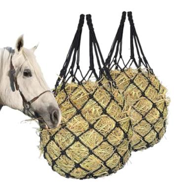 Imagem de CREATCABIN 2 peças de rede de feno para cavalos de alimentação lenta saco de rede de feno 7 cm x 7 cm furos 101,6 cm bolsa de alimentação forte com suporte de carga preta corda de nylon pendurado