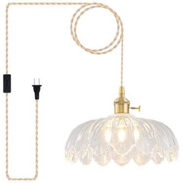 Imagem de Luminárias pendentes de plugue, luminária pendurada de vidro, lâmpada suspensa transparente vintage, iluminação pendente para ilha de cozinha, quarto, sala de jantar, sala de estar