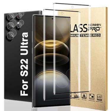 Imagem de [Pacote com 2 + 2] Protetor de tela e câmera para Galaxy S22, vidro temperado transparente HD 9H, resistente a arranhões, desbloqueio de impressões digitais, cobertura total, sem bolhas, fácil de