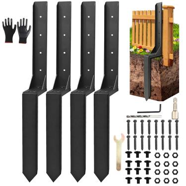 Imagem de Kit de reparo de poste de cerca, estacas de âncora de poste de cerca resistentes, para reparo rápido inclinado, suporte de madeira quebrada (pacote com 4)