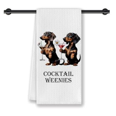 Imagem de CosxHabitat Dachshund Toalhas de prato de cozinha para coquetel, toalhas de chá de mão de bar de festa, presentes engraçados Weiner para mulheres amantes de coquetéis, 40 x 61 cm
