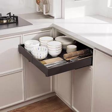 Imagem de Prateleira de armazenamento removível de cozinha sem orifícios, gaveta extensível para prateleira de temperos no armário, cesta de gaveta de cozinha