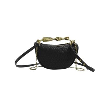 Imagem de ANKOMINA Bolsa tiracolo feminina elegante com 2 tiras, bolsa de mão pequena com alça de metal, bolsa de ombro moderna, Preto, One Size