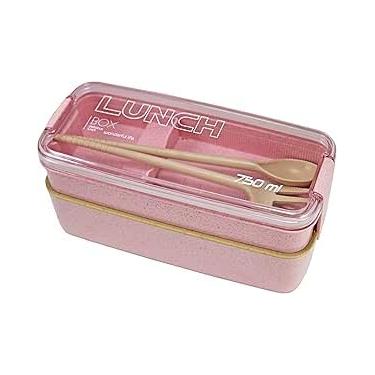 Imagem de Pote Marmita Ecológica com Talher, 750ml, Recipiente para Refeições com Talheres Sortidos de Plástico, Organizador de Alimentos