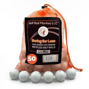 Imagem de Golf Ball Monkey Bolas de golfe recicladas baratas ProV1 e ProV1x, mistura branca 4A - pacote com 50 com 15 camisetas e bolsa de malha