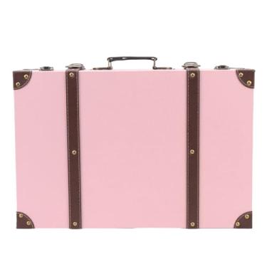 Imagem de ZJchao Caixa de Mala Vintage Estilo Viagem Armazenamento Decorativo Retro Decoração de Bagagem para Aniversário Decoração de Casamento Adereços Fotográficos Placa de Densidade Durável (Rosa)