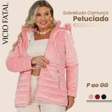 Imagem de Jaqueta Sobretudo Parka Forrada Peluciada Camurça Feminina Com Capuz Removível-Feminino