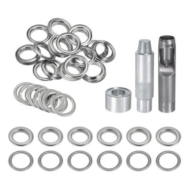 Imagem de HARFINGTON Kit de ferramentas de ilhós, 20 mm, conjunto de ilhós, de cobre, com furador vazado, ferramentas de fixação de ilhós para roupas, cinto de tecido de couro, tom prateado