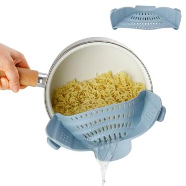Imagem de Coador de panela de silicone, coador de pressão ajustável Emptycolor para panelas, escorredor de panelas resistente ao calor, escorredor de massa de cozinha para legumes e macarrão (azul)