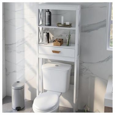 Imagem de SPXMQSS Unidade de armazenamento para máquina de lavar, prateleira sobre vaso sanitário com gaveta, prateleira sobre vaso sanitário Rack de armazenamento de banheiro de 3 camadas para banheiro