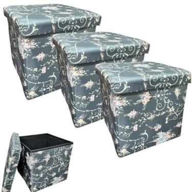 Imagem de Puff e Baú Dobrável Decorativo 2 em 1-30x30cm (03, Floral Cinza)