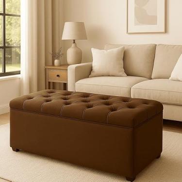 Imagem de Baú Estofado 90cm com Veludo ou Suede - Organizador Multiuso para Pé de Cama, Brinquedos e Sapatos(MARROM SUEDE)