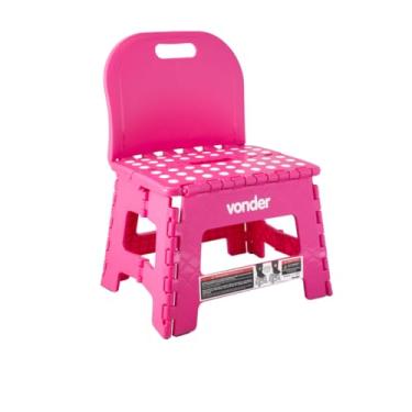 Imagem de Banqueta Dobravel，Capacidade de Peso 150 Kg Banqueta Plastica 22cm com Encosto ReforçAda Banquinho(Rosa)