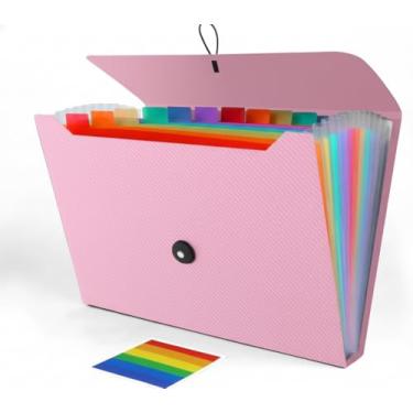 Imagem de Organizador de arquivos sanfonados, pasta sanfonada para triagem de documentos e papéis, organizador expansível de armazenamento de arquivos com 13 bolsos para casa, viagens e escritório (rosa)