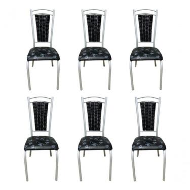 Imagem de Kit 6 Cadeiras Cozinha Aço Tubolar Confortável Jantar Preto e Branco