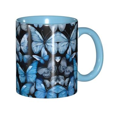 Imagem de Zeraoke Canecas de café criativas com estampa de borboletas azuis, personalizadas, presente para família, tamanho de 325 ml, unissex