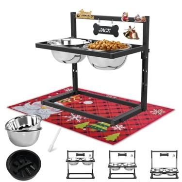Imagem de SHAINFUN Tigela de alimentação lenta elevada para cães com tapete para cães grandes, altura ajustável, suporte alto para tigela de água para cães