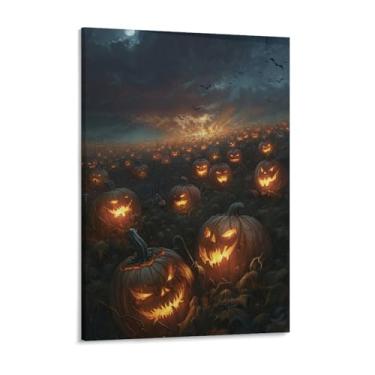 Imagem de HouLaiZhe Pôster de Halloween Remendo Abóbora Morcegos Tela Terror Impressões de Arte de Parede Decorações de Halloween Decoração de Parede Estética Gótica para Sala de Estar Quarto 18 x 24 polegadas